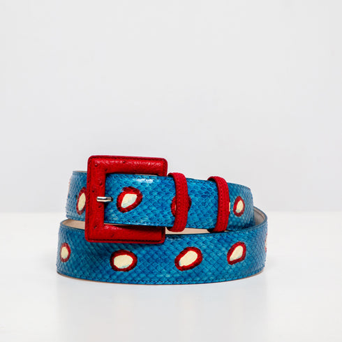 Cintura Donna DOTTI  <br> Pitone Blu, Struzzo <br> 36mm