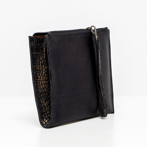 Pochette DOTTI <br> Raso Nero e Coccodrillo