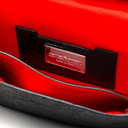 Mini Crossbody <br> Coccodrillo Nero Oro, Struzzo